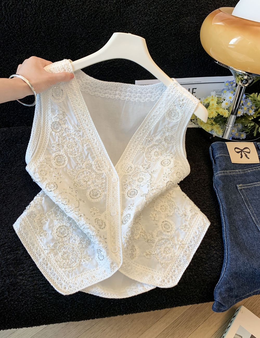 Embroidery lazy tops summer beading cardigan for women