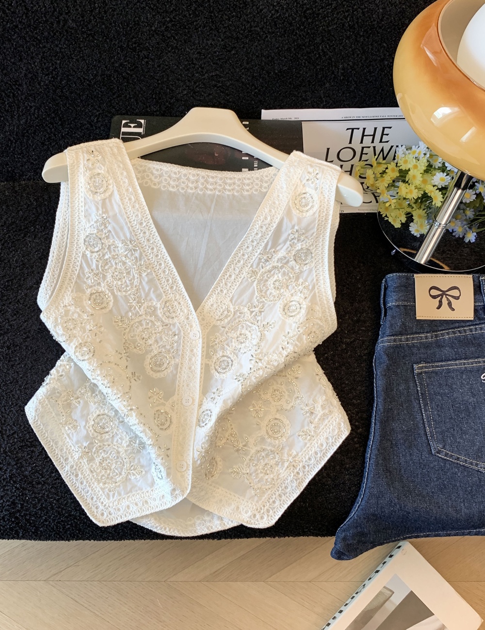 Embroidery lazy tops summer beading cardigan for women