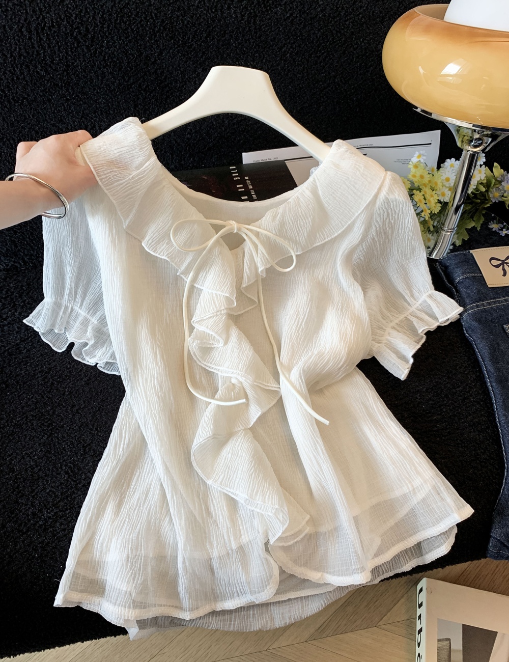 Chiffon tender small shirt summer short sleeve tops