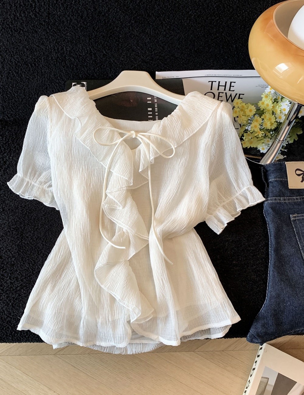 Chiffon tender small shirt summer short sleeve tops