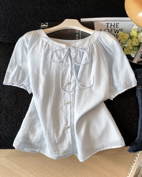 Loose frenum shirt France style lantern sleeve tops for women