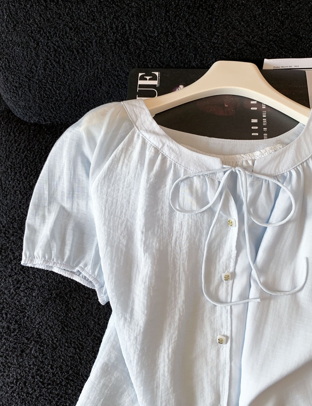 Loose frenum shirt France style lantern sleeve tops for women