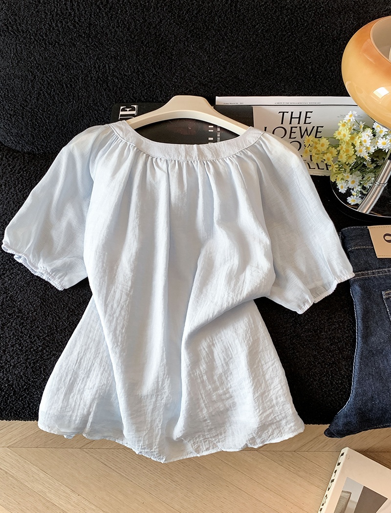 Loose frenum shirt France style lantern sleeve tops for women