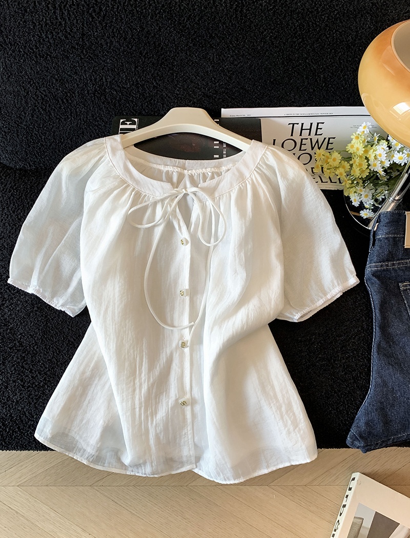 Loose frenum shirt France style lantern sleeve tops for women