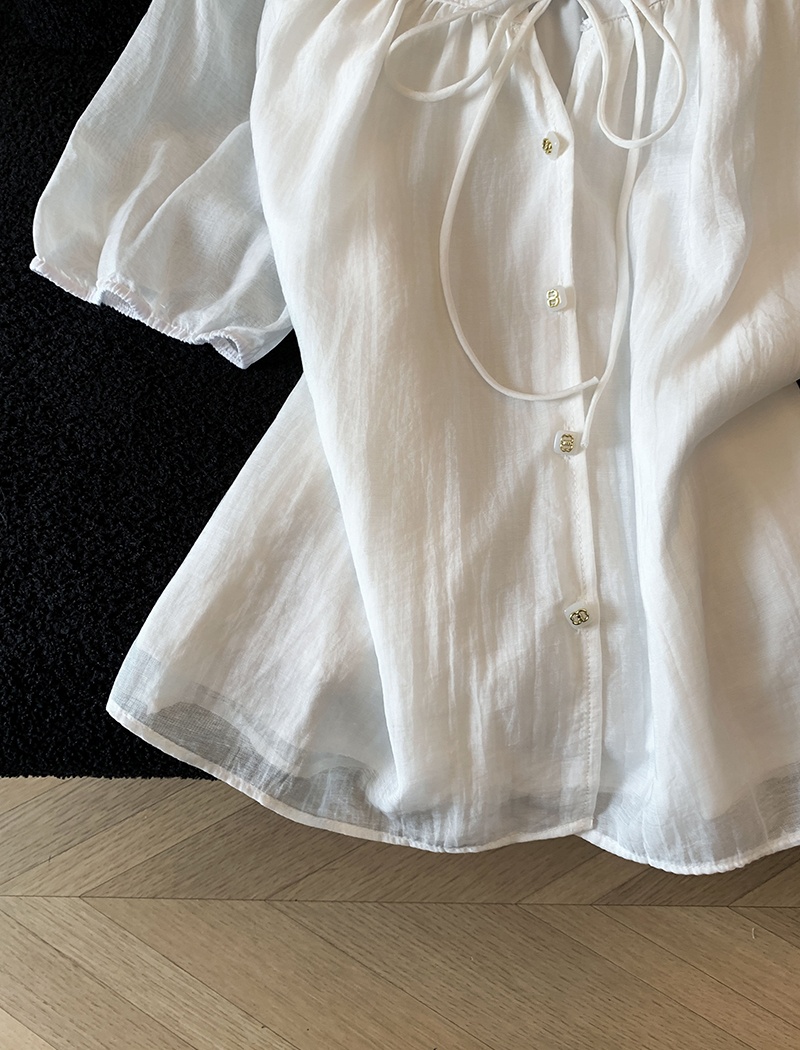 Loose frenum shirt France style lantern sleeve tops for women