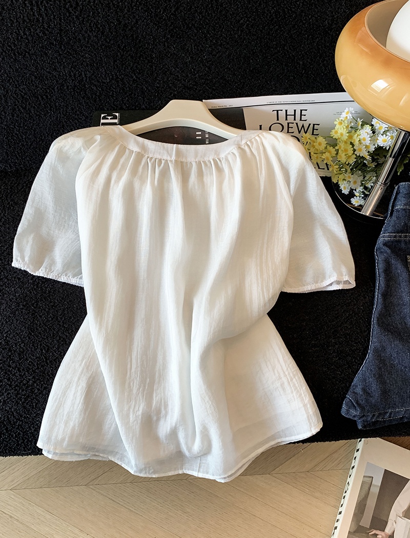 Loose frenum shirt France style lantern sleeve tops for women