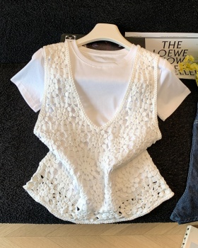 Short sleeve T-shirt unique tops 2pcs set for women