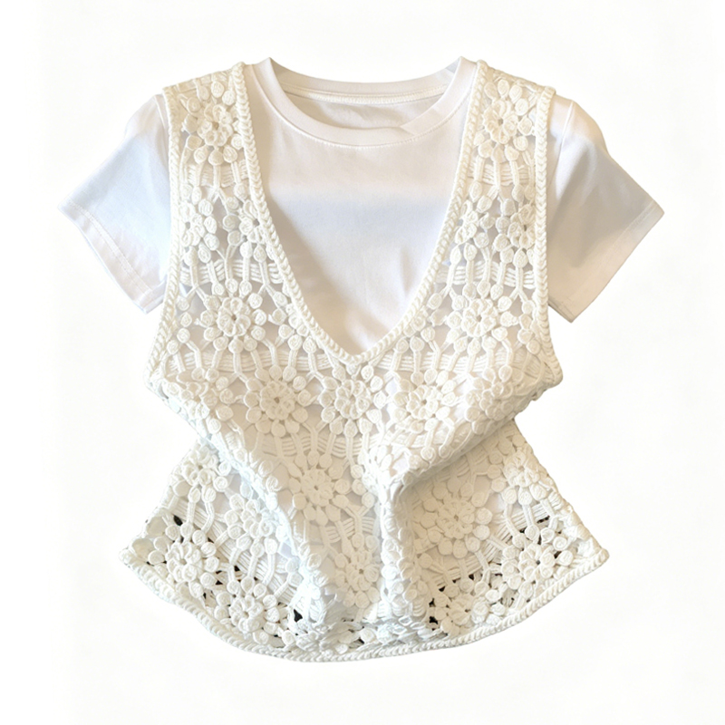 Short sleeve T-shirt unique tops 2pcs set for women