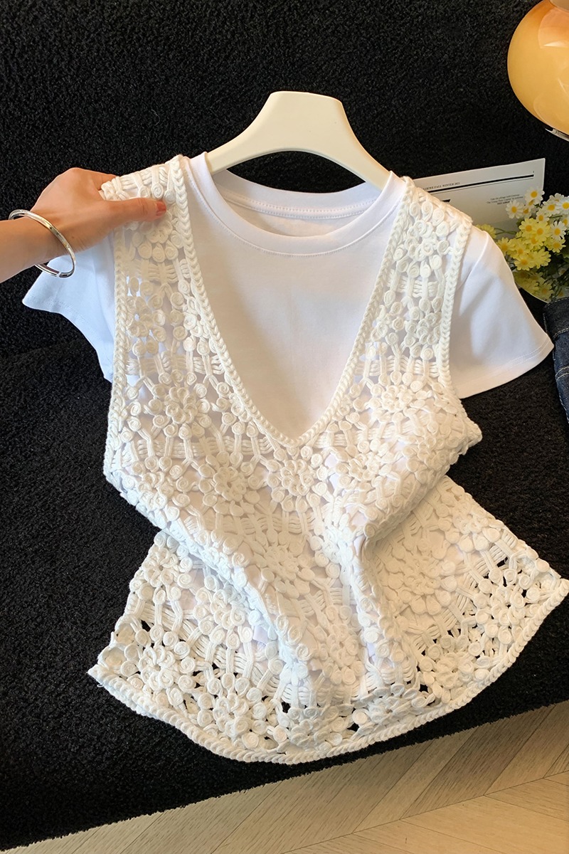 Short sleeve T-shirt unique tops 2pcs set for women