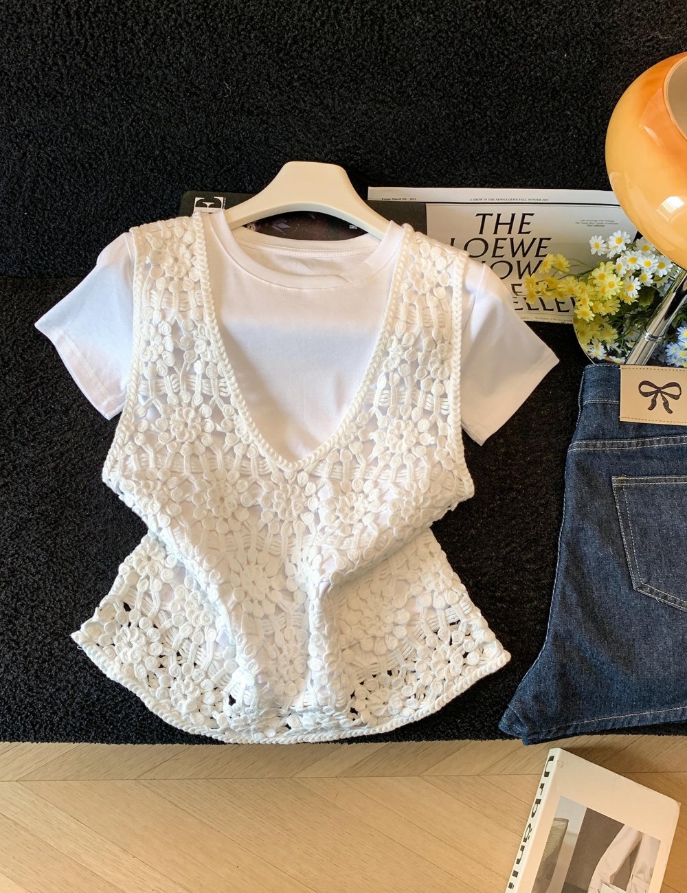 Short sleeve T-shirt unique tops 2pcs set for women