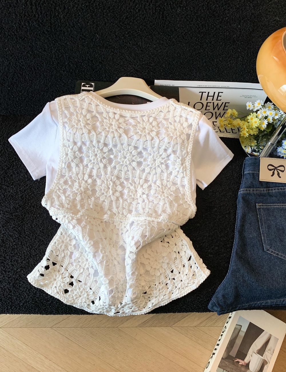 Short sleeve T-shirt unique tops 2pcs set for women