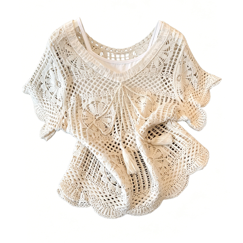 Short lace tops thin slim shirts 2pcs set for women