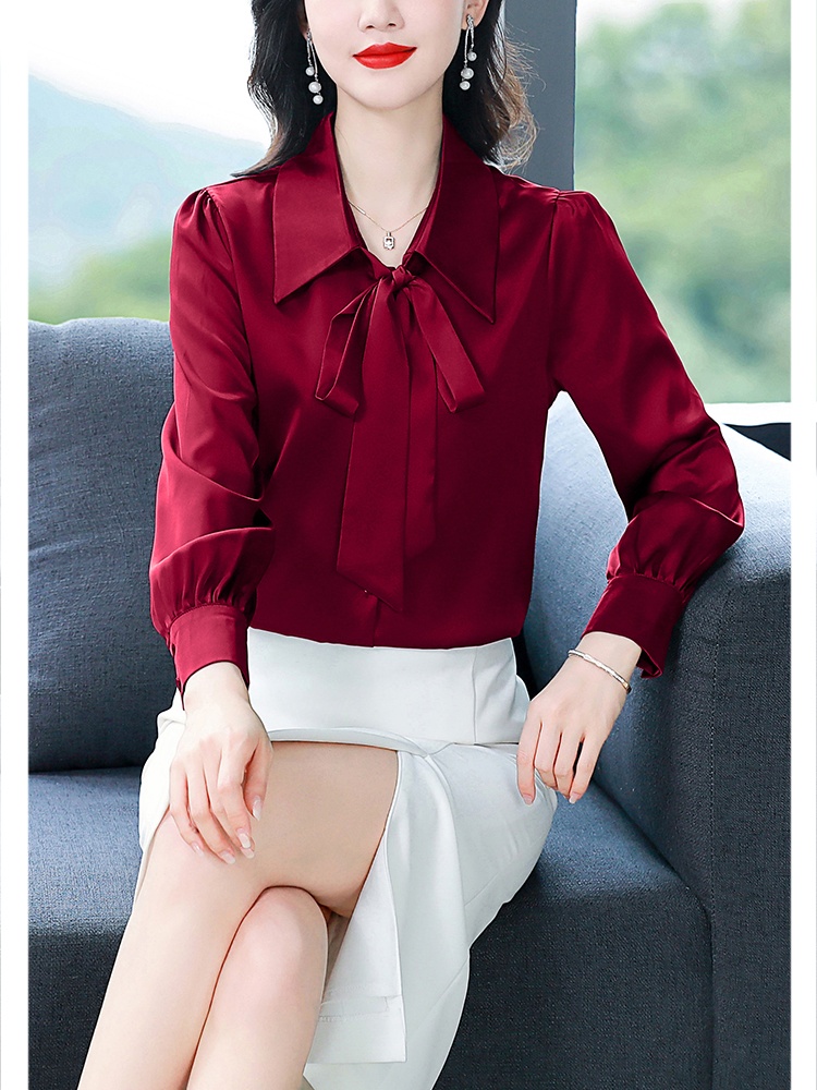 Niche bow white commuting shirt for women