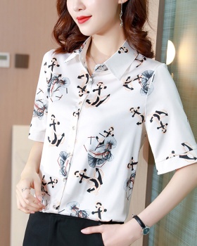 Short sleeve real silk silk all-match shirt for women