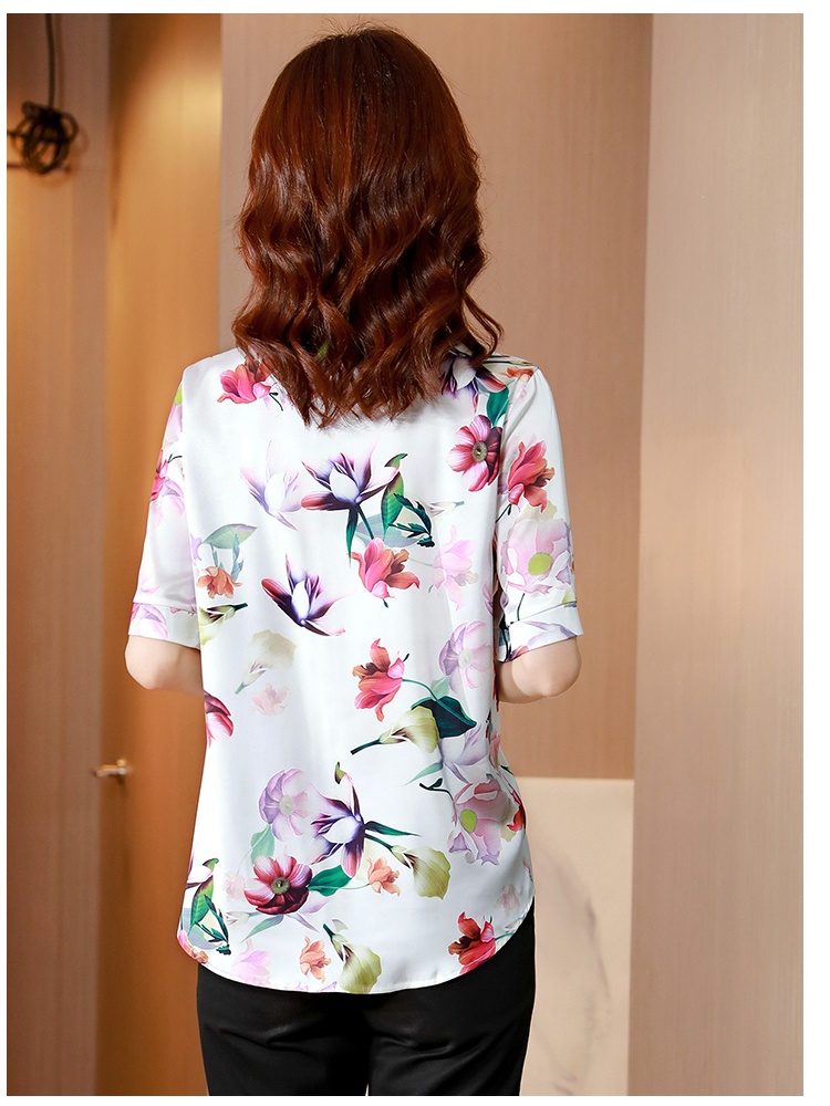 Short sleeve real silk silk all-match shirt for women