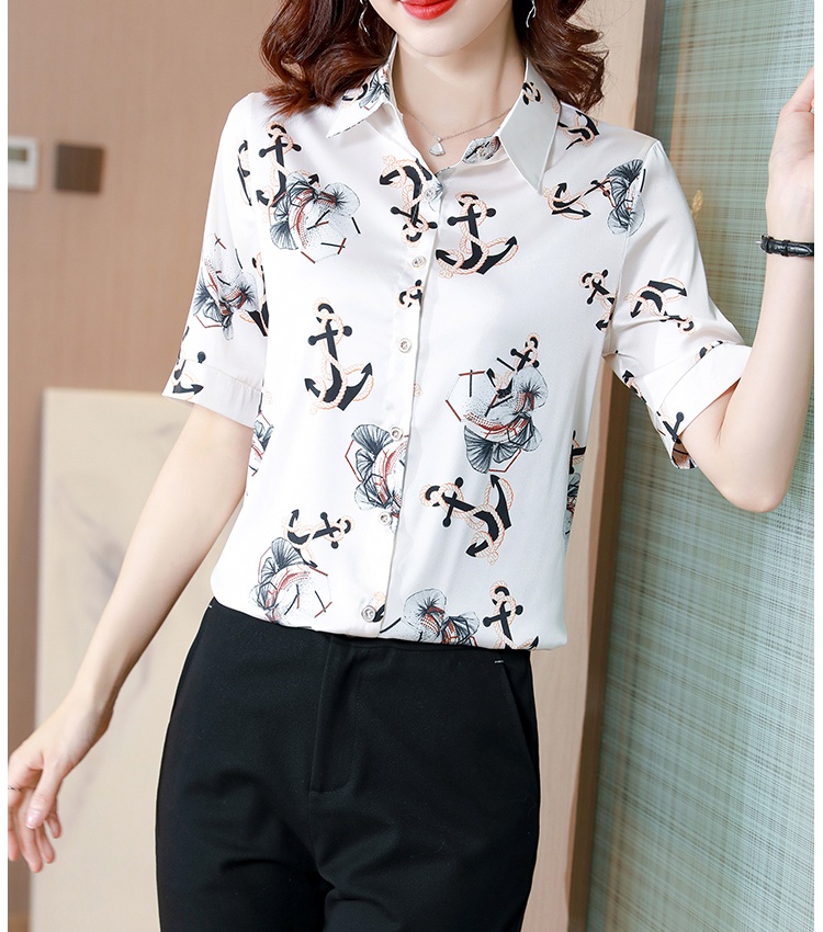 Short sleeve real silk silk all-match shirt for women