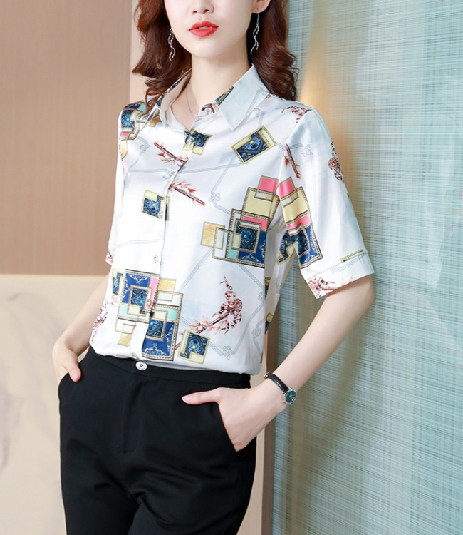 Short sleeve real silk silk all-match shirt for women