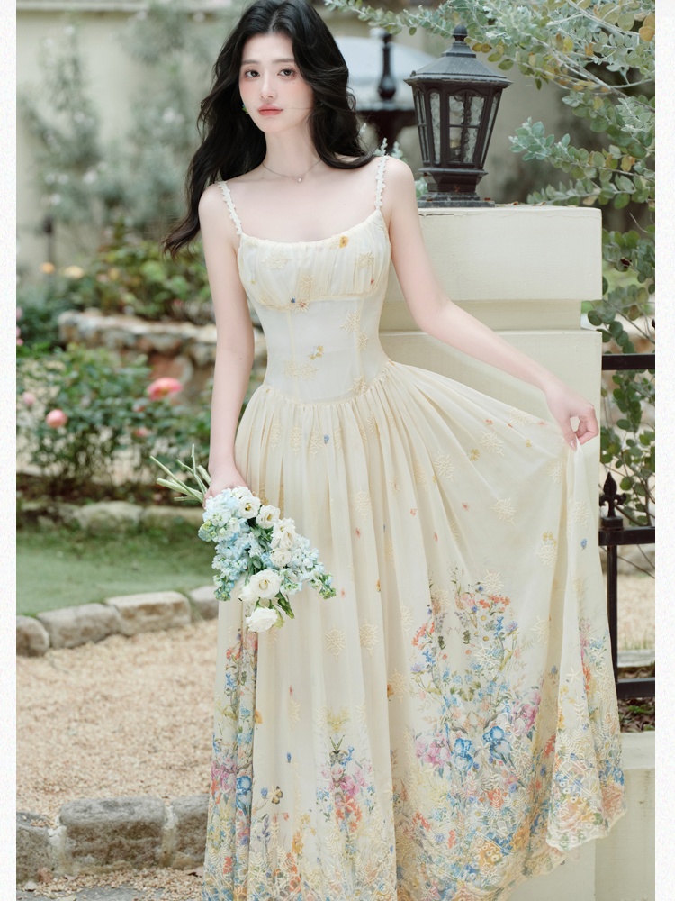 A-line seaside dress sling vacation cardigan 2pcs set