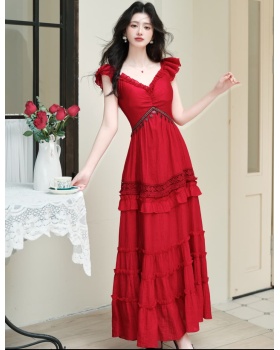 Vacation red beach dress big skirt dress