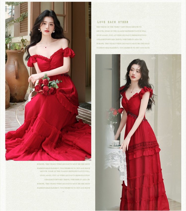 Vacation red beach dress big skirt dress