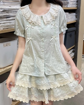 Doll collar college style uniform lace shirt a set