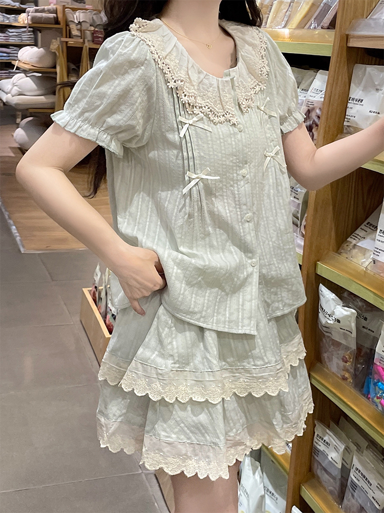Doll collar college style uniform lace shirt a set