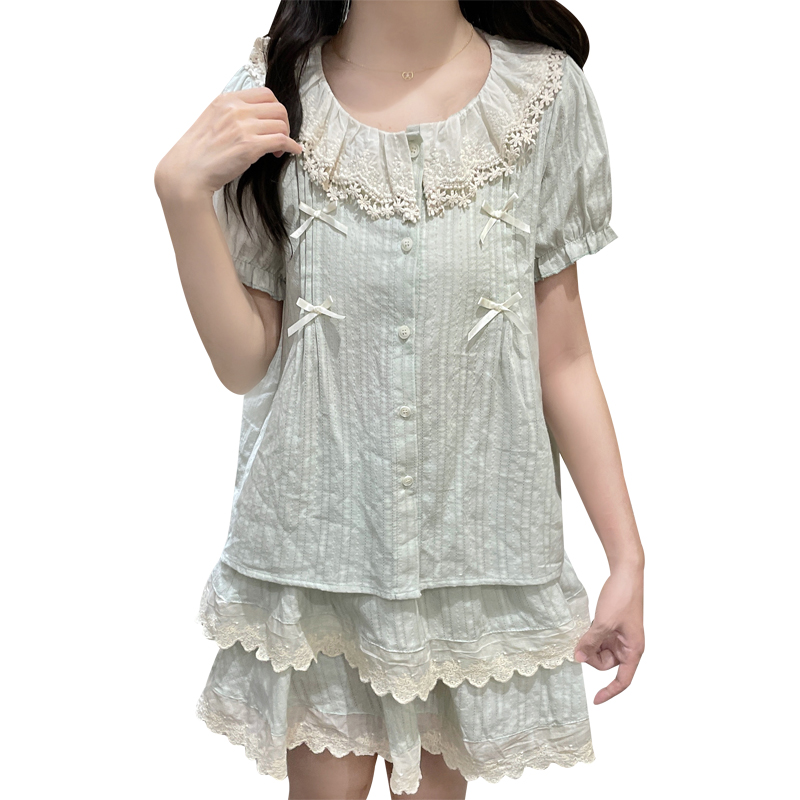 Doll collar college style uniform lace shirt a set