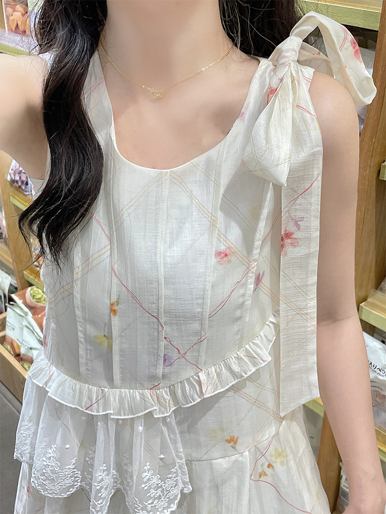 Bow sweet sleeveless dress sleeveless temperament dress