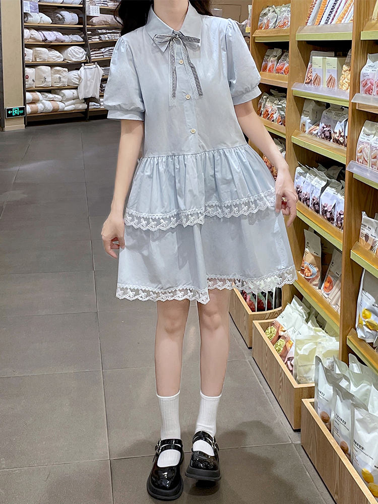 Splice lace ballet pleated summer thin dress