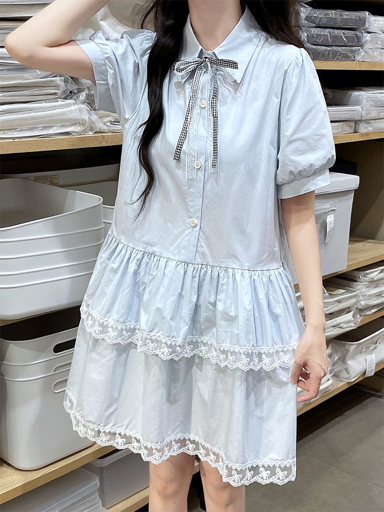 Splice lace ballet pleated summer thin dress