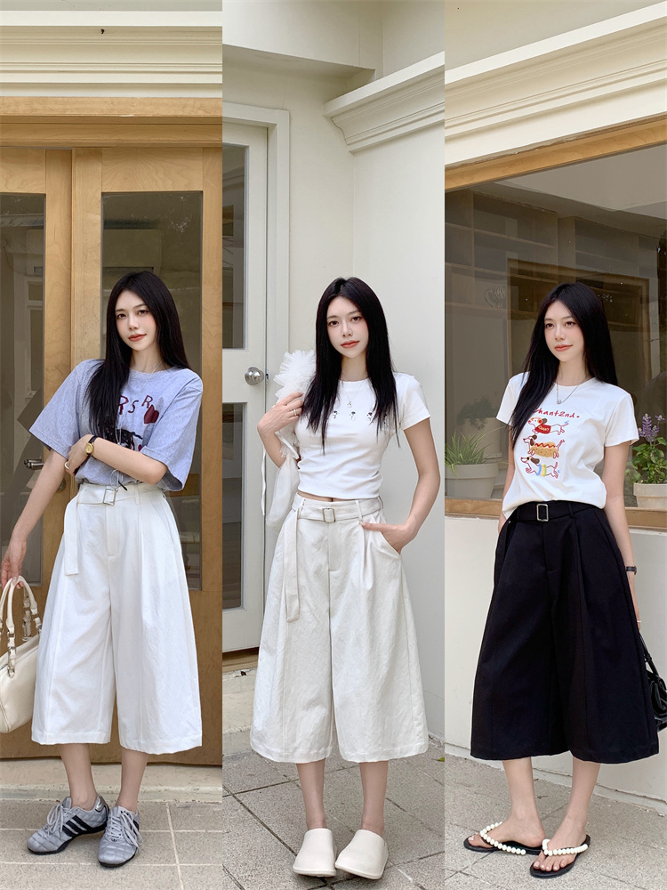 Slim lazy wide leg pants high waist casual pants