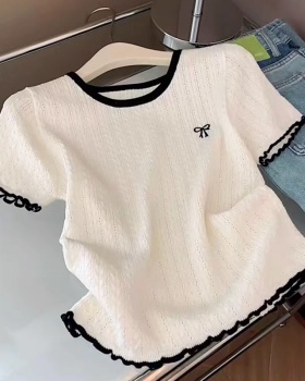 Mixed colors tops knitted T-shirt for women
