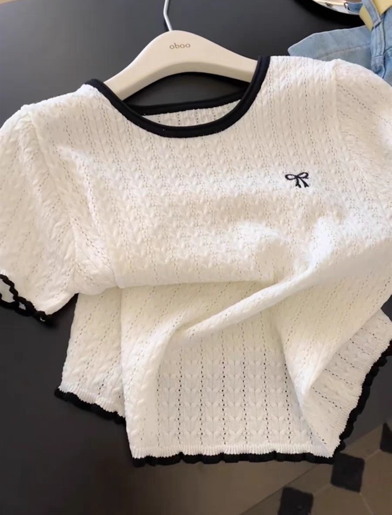 Mixed colors tops knitted T-shirt for women