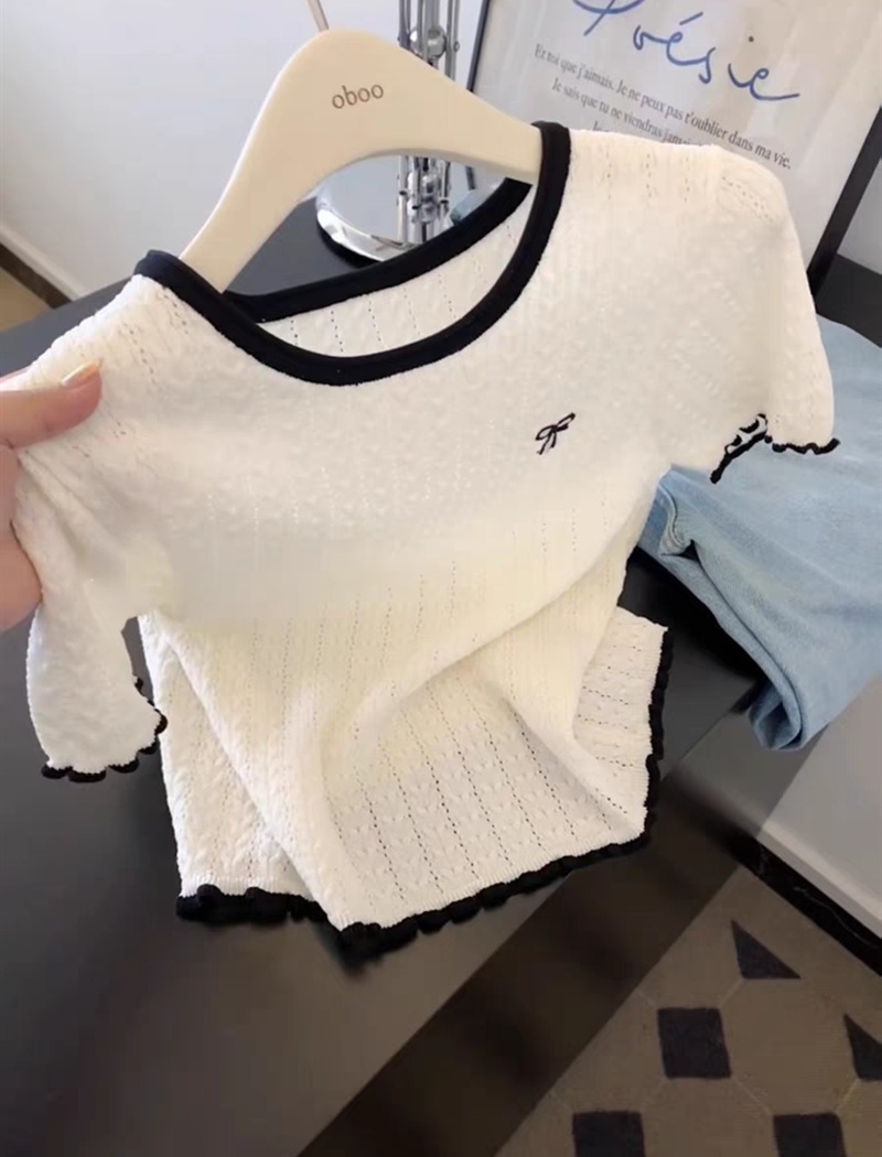 Mixed colors tops knitted T-shirt for women