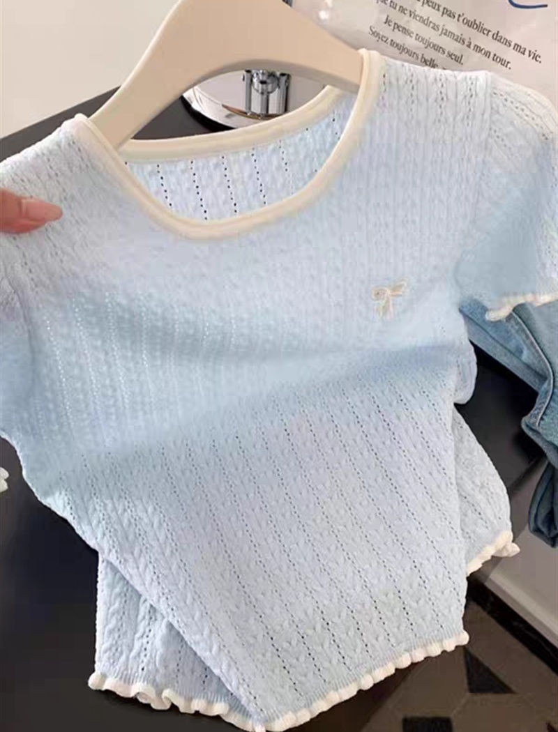 Mixed colors tops knitted T-shirt for women