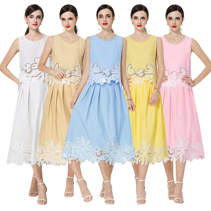 Embroidery France style ladies hollow skirt 2pcs set