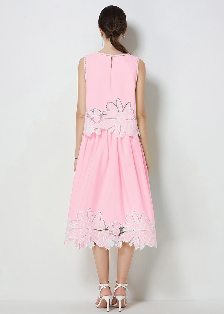 Embroidery France style ladies hollow skirt 2pcs set