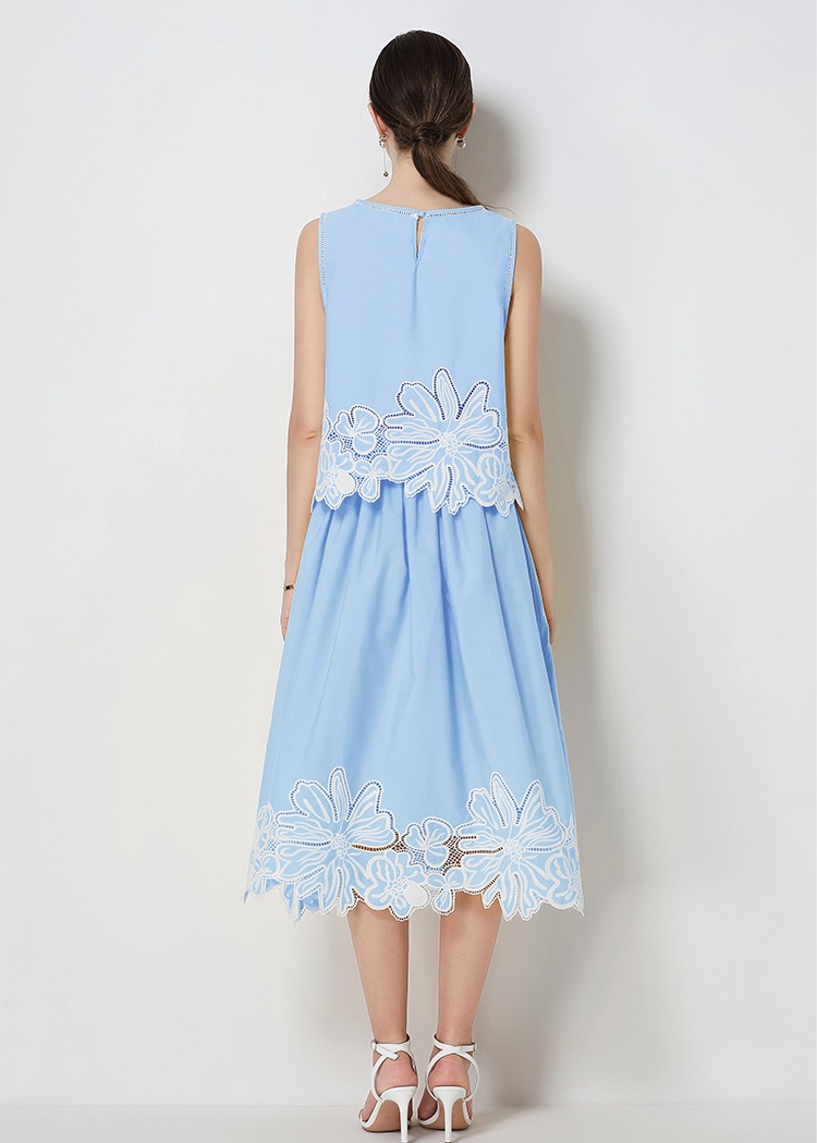 Embroidery France style ladies hollow skirt 2pcs set