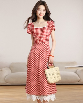 Summer red dress plaid long dress for women