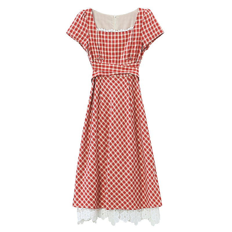 Summer red dress plaid long dress for women