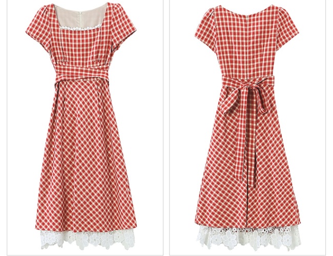 Summer red dress plaid long dress for women