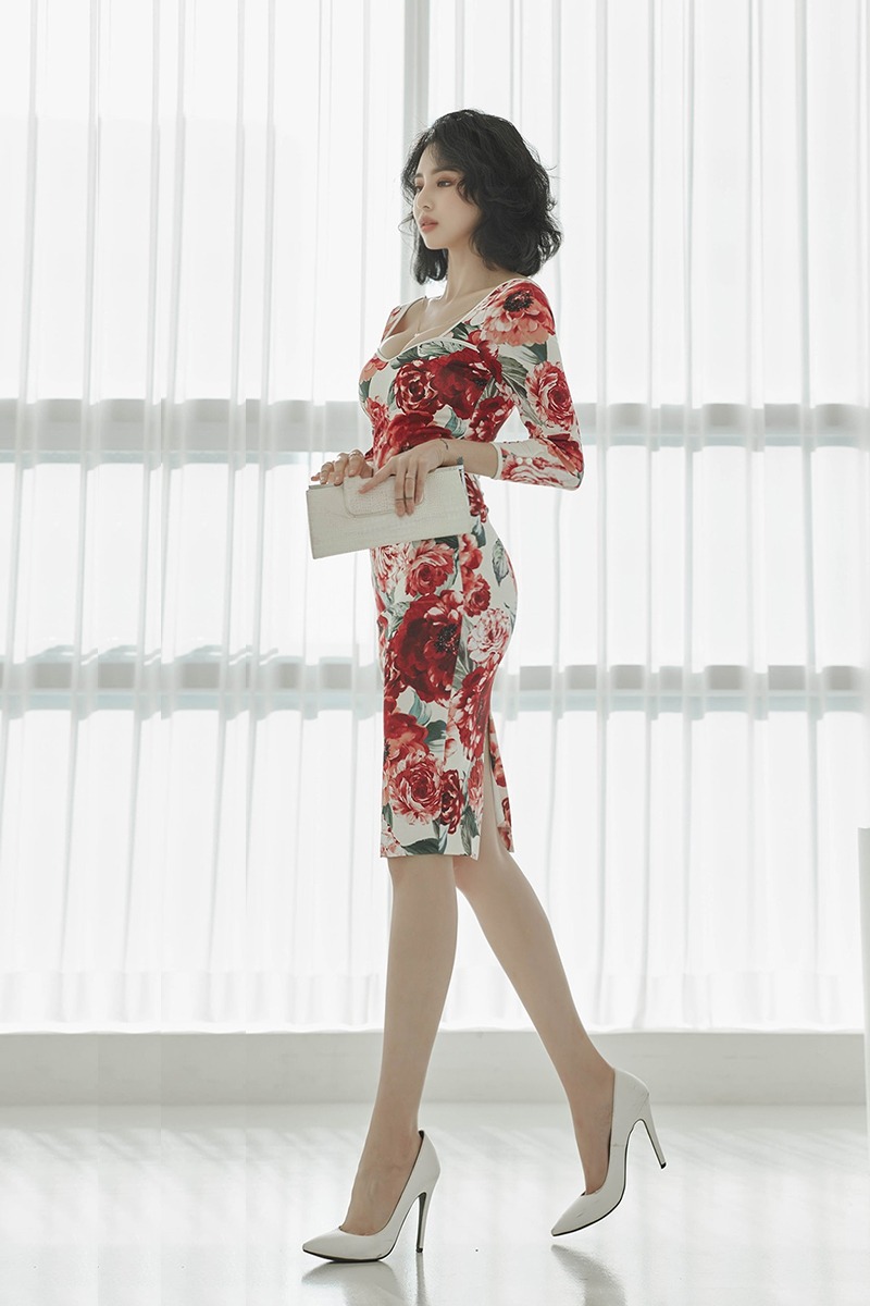 Printing slim formal dress package hip dress for women