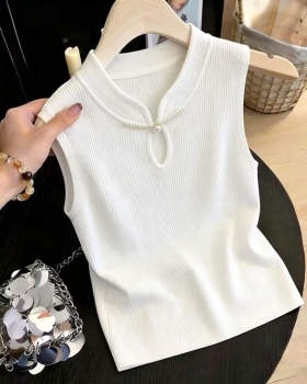 Slim sling sleeveless vest Chinese style knitted tops for women