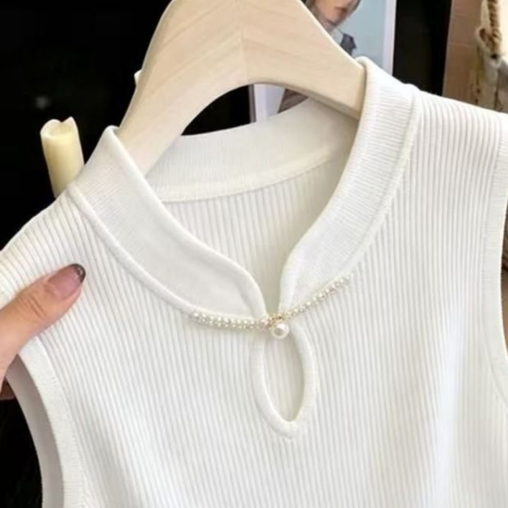 Slim sling sleeveless vest Chinese style knitted tops for women