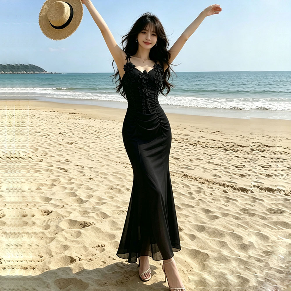 Summer France style dress sling mermaid long dress for women