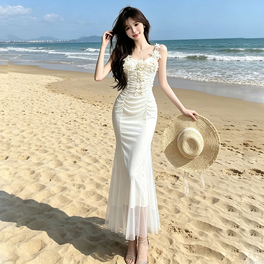 Summer France style dress sling mermaid long dress for women