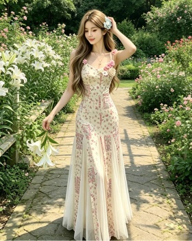 Vacation sling dress gauze enticement long dress for women