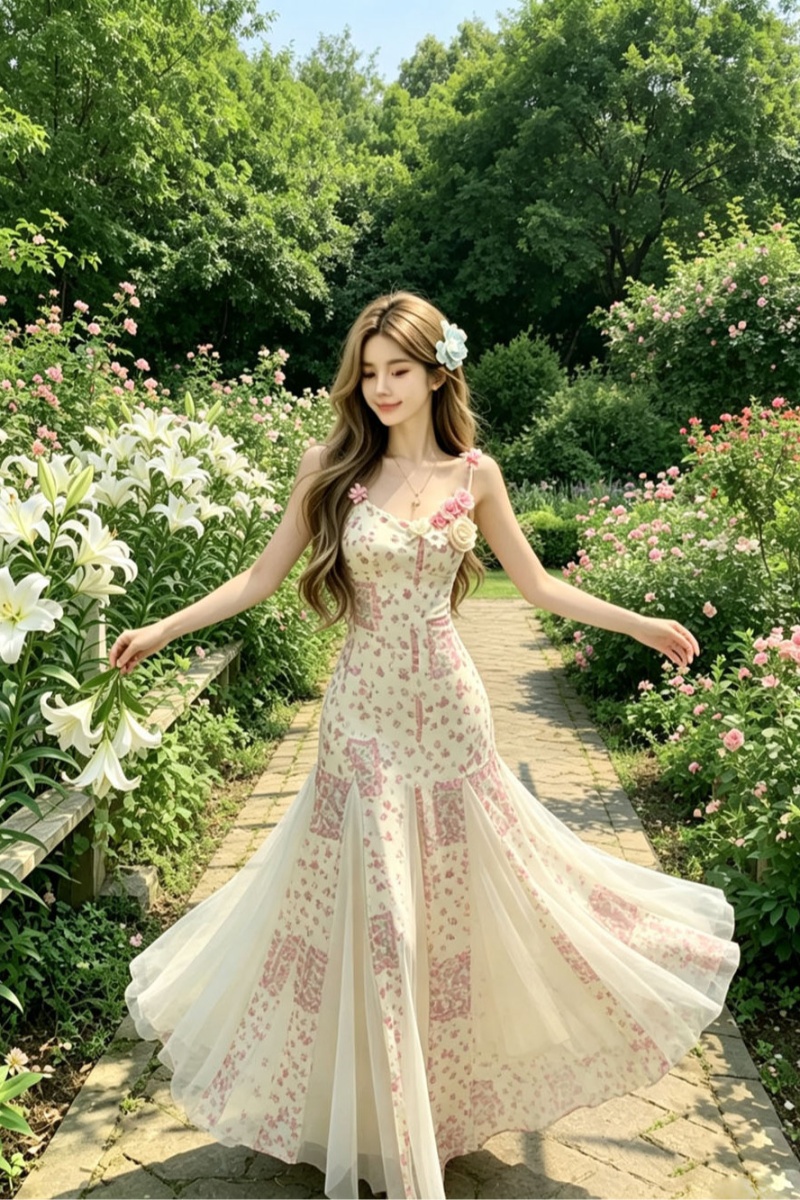 Vacation sling dress gauze enticement long dress for women