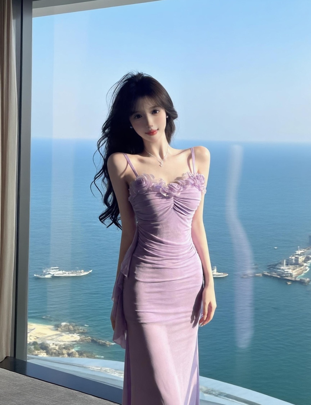 Sweet sandy beach vacation tender long dress sling gauze sexy dress