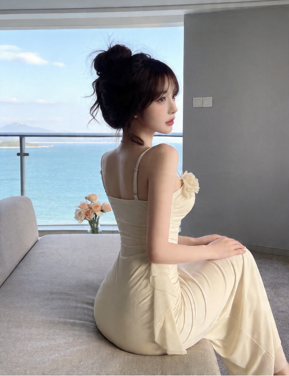 Sweet sandy beach vacation tender long dress sling gauze sexy dress